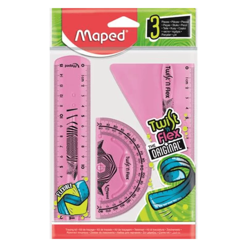 Maped vonalzó 3db-os készlet műanyag törhetetlen Twist´n Flex - Rózsaszín 