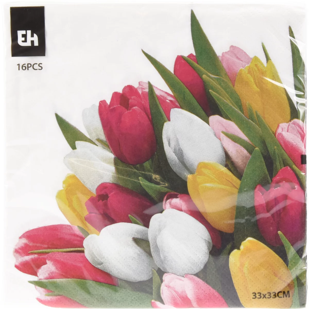 Tavaszi szalvéta 3 rétegű 16 db 33x33cm - Színes tulipánok
