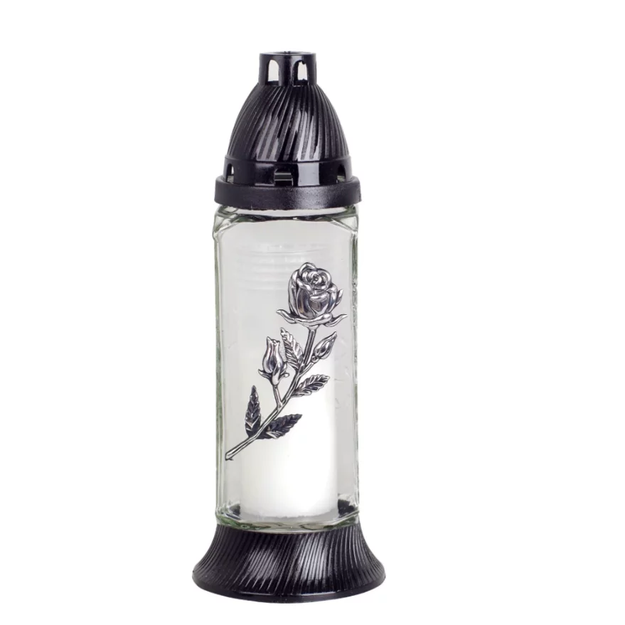 Üvegmécses fekete kupakkal - Rózsa - 26 cm