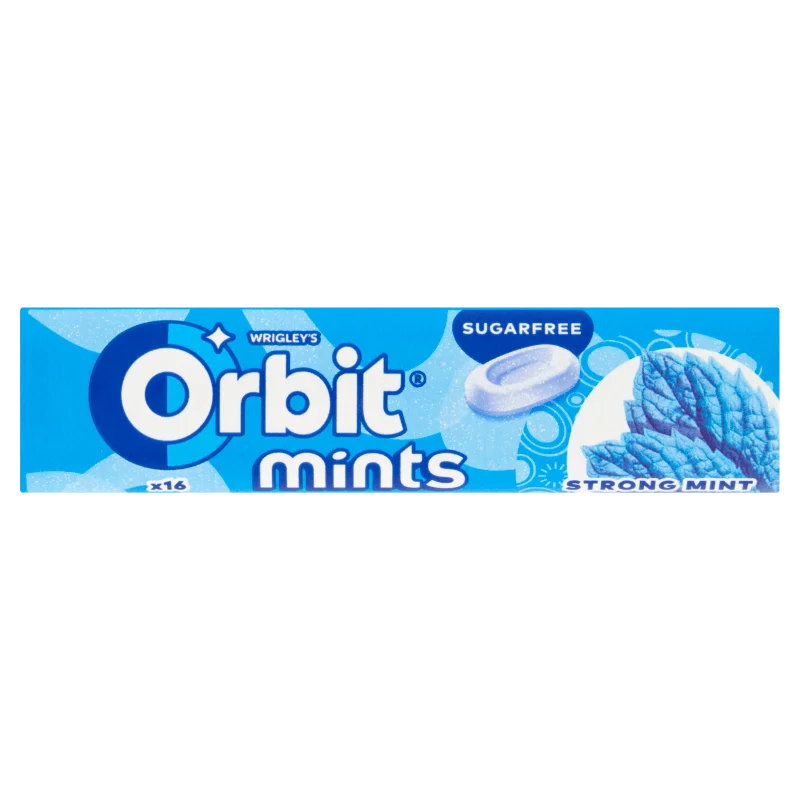 Orbit Mints Strong Mint mentaízű cukormentes töltetlen keménycukorka édesítőszerrel 28 g
