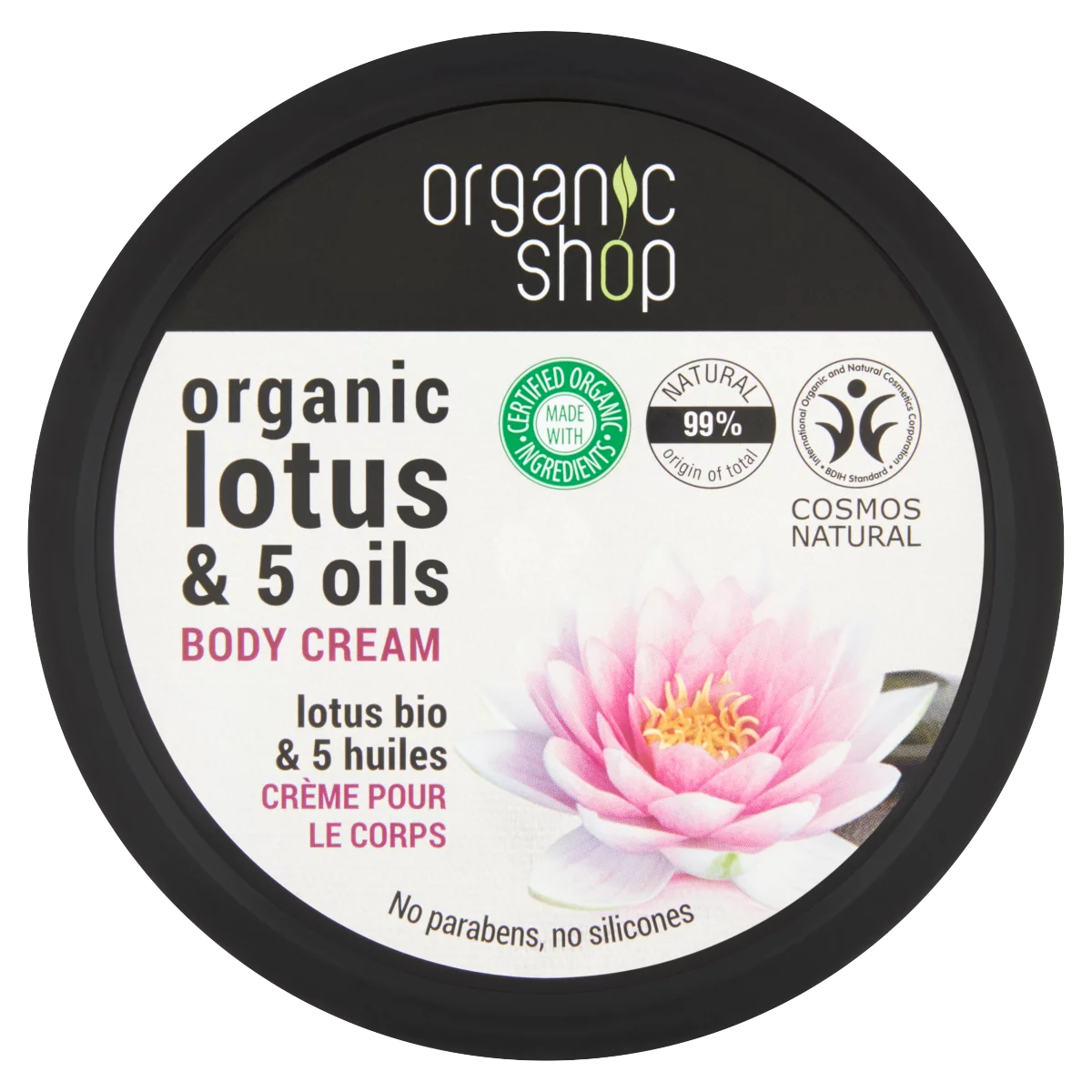 Organic Shop Indiai Lótusz testápoló krém bio lótusz és 5 növényi olajkivonattal 250 ml