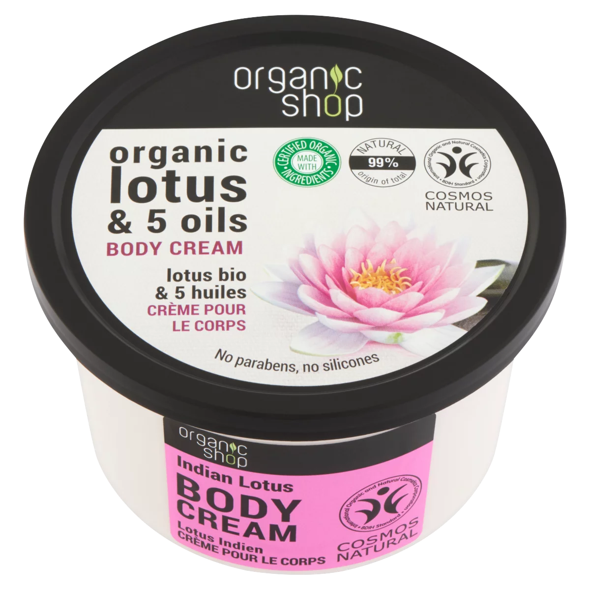 Organic Shop Indiai Lótusz testápoló krém bio lótusz és 5 növényi olajkivonattal 250 ml