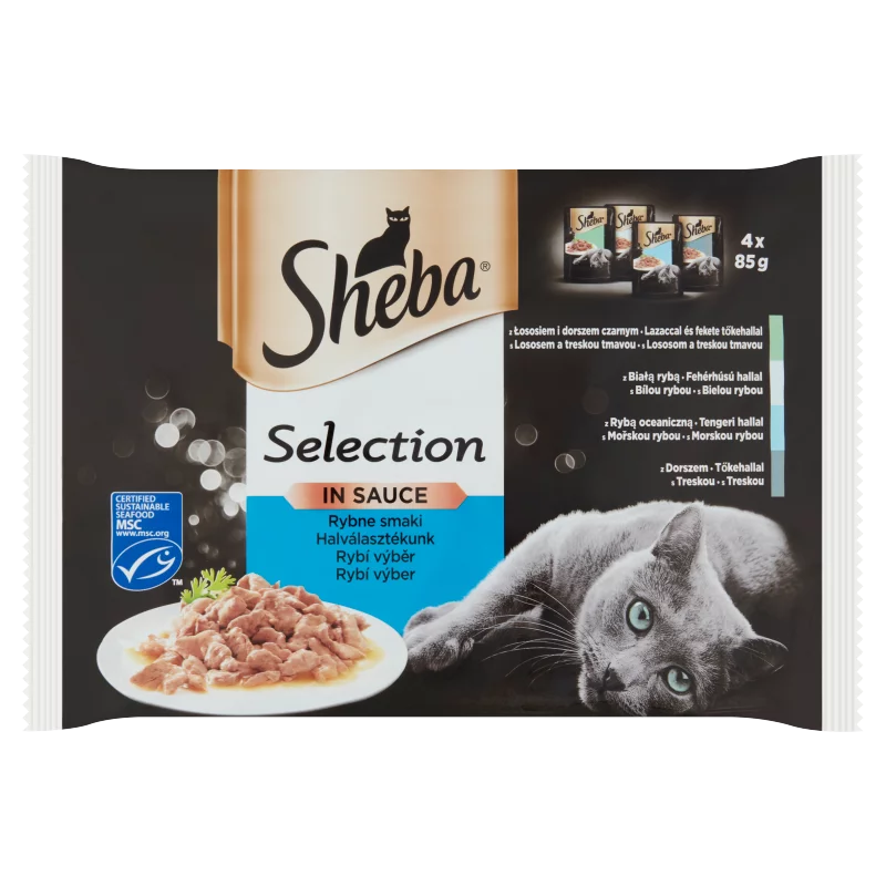 Sheba Selection halválaszték teljes értékű nedves eledel felnőtt macskáknak 4 x 85 g (340 g)