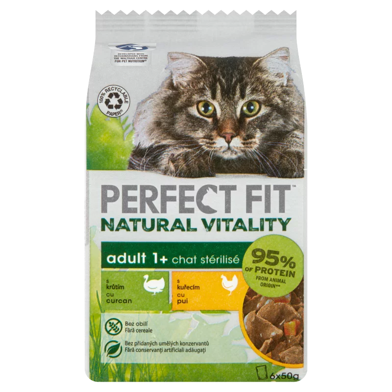 Perfect Fit Natural Vitality teljes értékű nedves eledel felnőtt macskáknak 6 x 50 g (300 g)