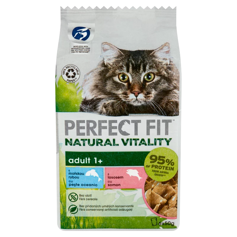 Perfect Fit Natural Vitality teljes értékű nedves eledel felnőtt macskáknak 6 x 50 g (300 g)