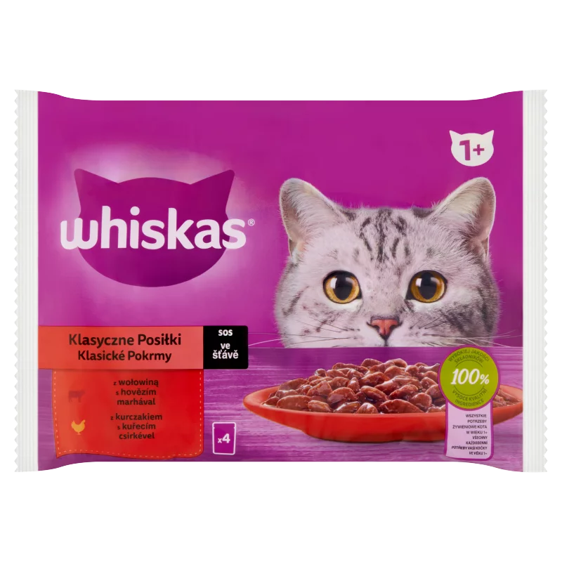 Whiskas 1+ Klasszikus Ételek teljes értékű nedves eledel felnőtt macskáknak 4 x 85 g (340 g)
