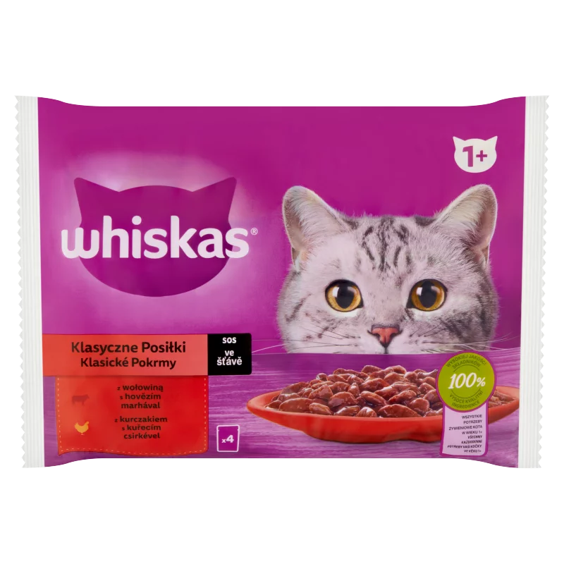 Whiskas 1+ Klasszikus Ételek teljes értékű nedves eledel felnőtt macskáknak 4 x 85 g (340 g)