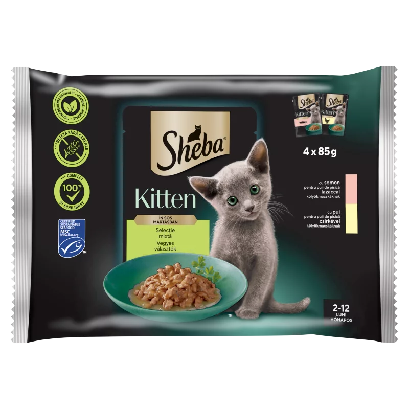 Sheba Kitten teljes értékű nedves eledel kölyökmacskáknak vegyes választék 4 x 85 g (340 g)