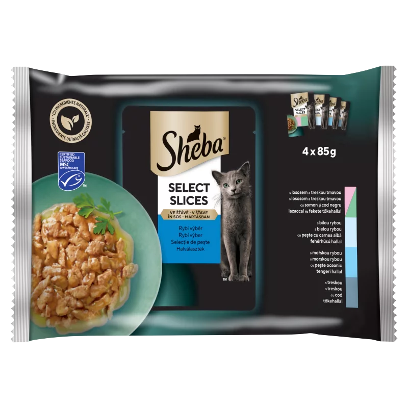 Sheba Select Slices teljes értékű nedves eledel felnőtt macskáknak halválaszték 4 x 85 g (340 g)