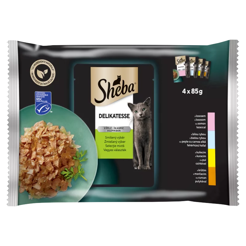 Sheba Delicatesse teljes értékű nedves eledel felnőtt macskáknak vegyes választék 4 x 85 g (340 g)