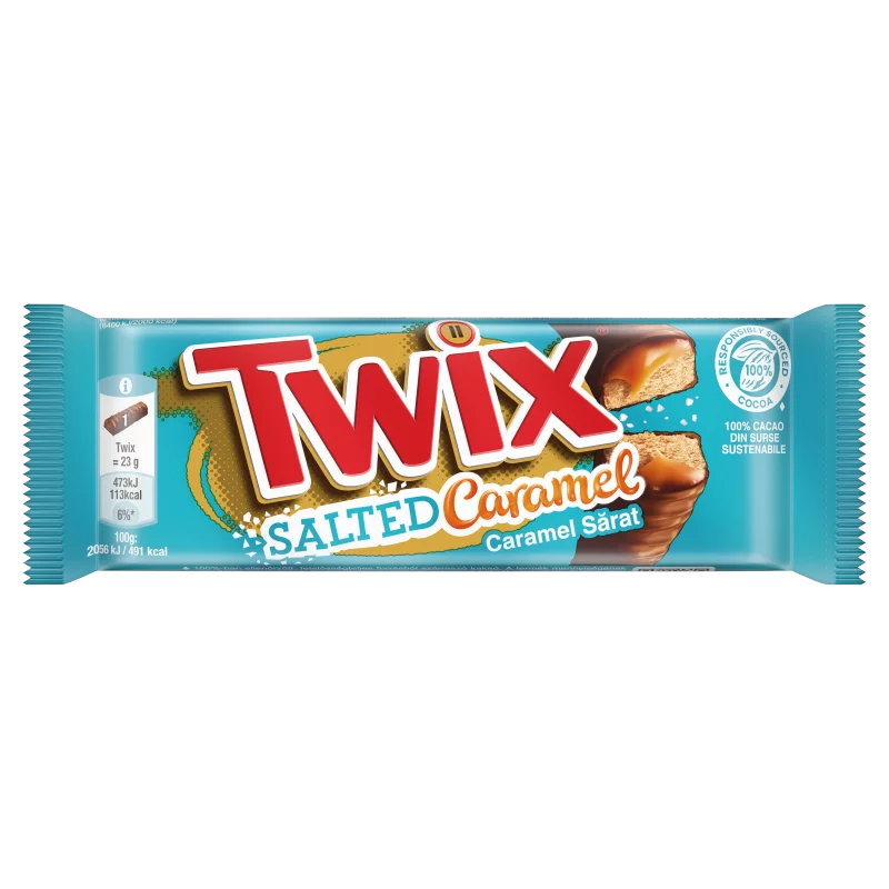 Twix Salted Caramel kekszes szeletek karamellával, tejcsokoládéba mártva 2 x 23 g (46 g)