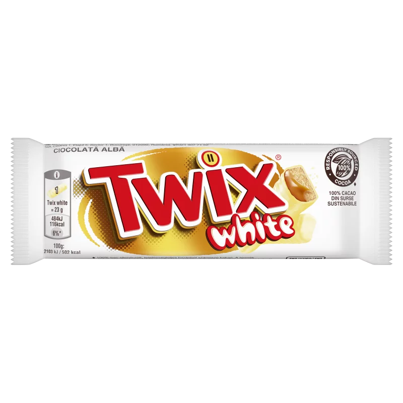 Twix White kekszes szeletek karamellával fehér csokoládéba mártva 2 x 23 g (46 g)