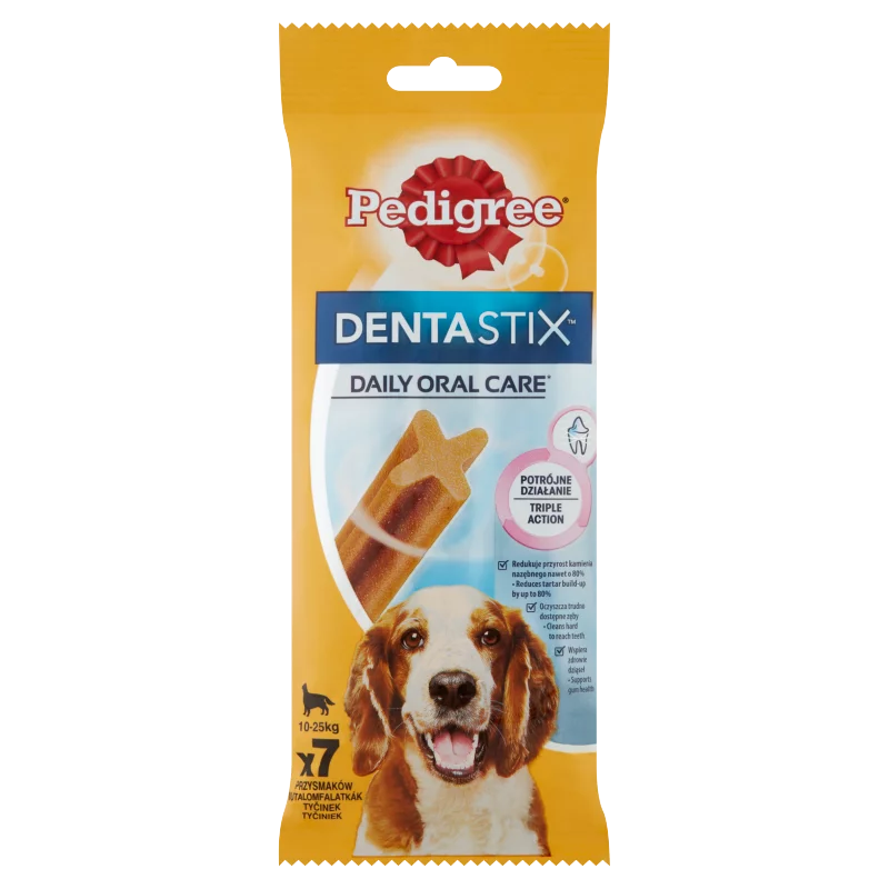 Pedigree DentaStix kiegészítő állateledel 10-25 kg-os, 4 hónapnál idősebb kutyák számára 7 db 180 g