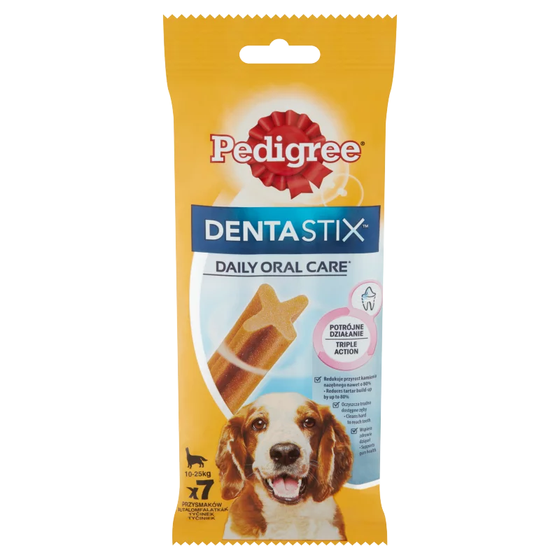 Pedigree DentaStix kiegészítő állateledel 10-25 kg-os, 4 hónapnál idősebb kutyák számára 7 db 180 g