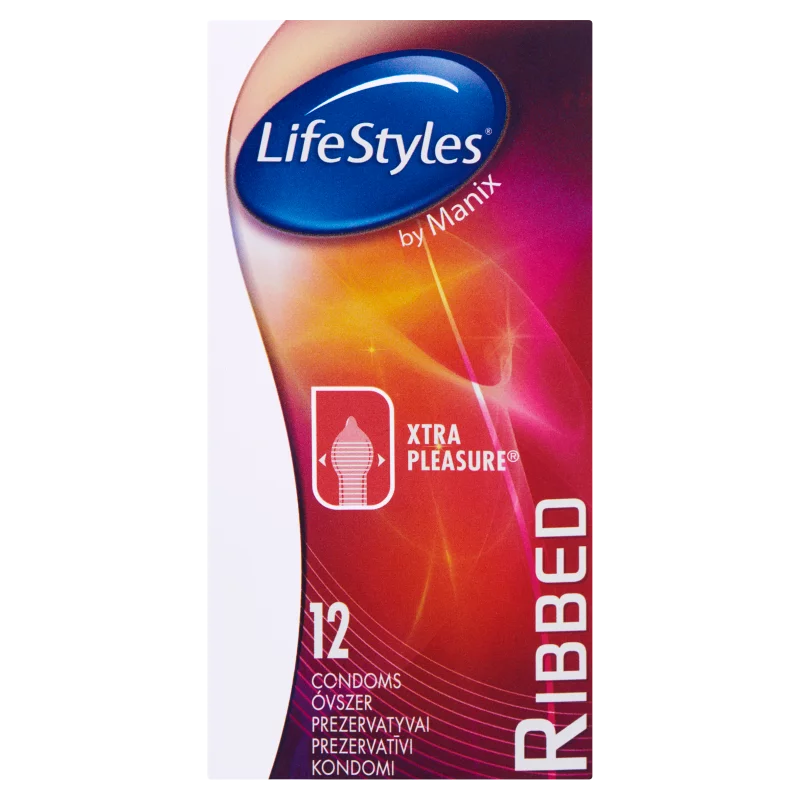 LifeStyles Ribbed Xtra Pleasure spermazsákkal ellátott, síkosított óvszer 12 db