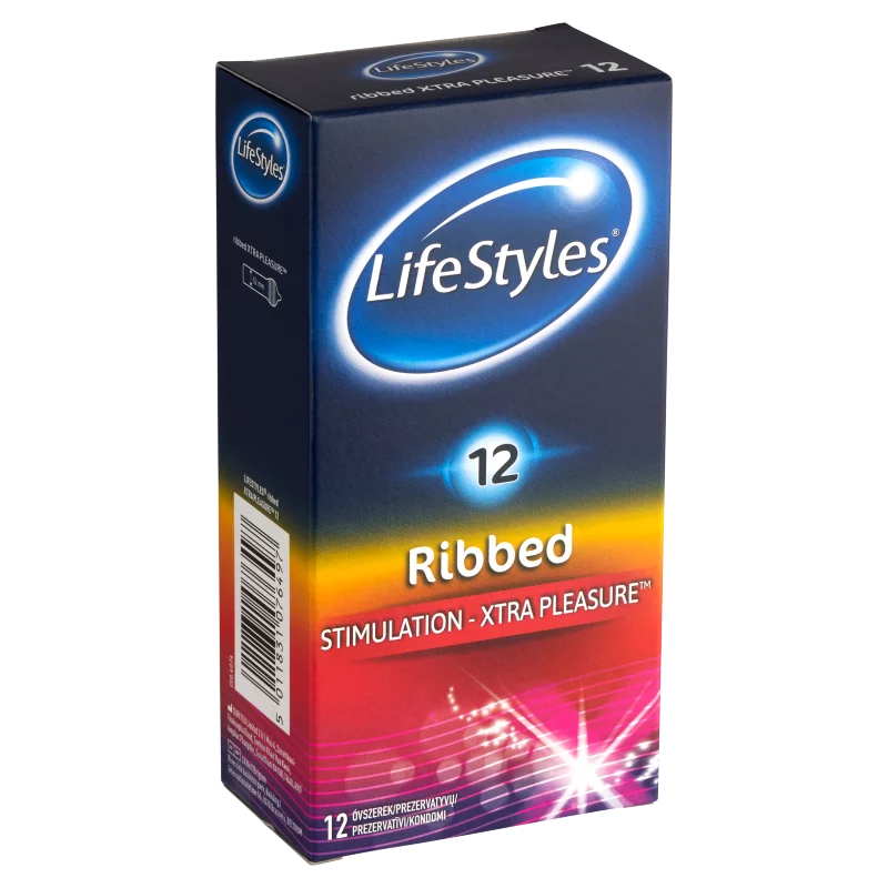 LifeStyles Ribbed Xtra Pleasure spermazsákkal ellátott, síkosított óvszer 12 db