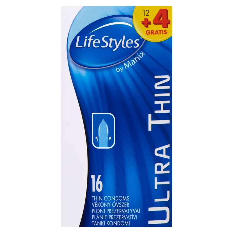 LifeStyles Ultra Thin spermazsákkal ellátott, síkosított óvszerek 16 db