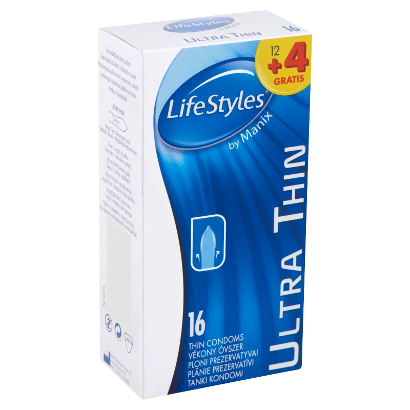 LifeStyles Ultra Thin spermazsákkal ellátott, síkosított óvszerek 16 db