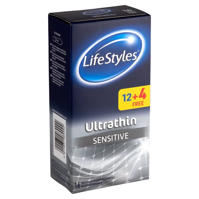 LifeStyles Ultra Thin spermazsákkal ellátott, síkosított óvszerek 16 db