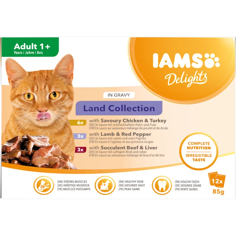 IAMS nedves macskaeledel 12x85g Cat Land szószban Delights