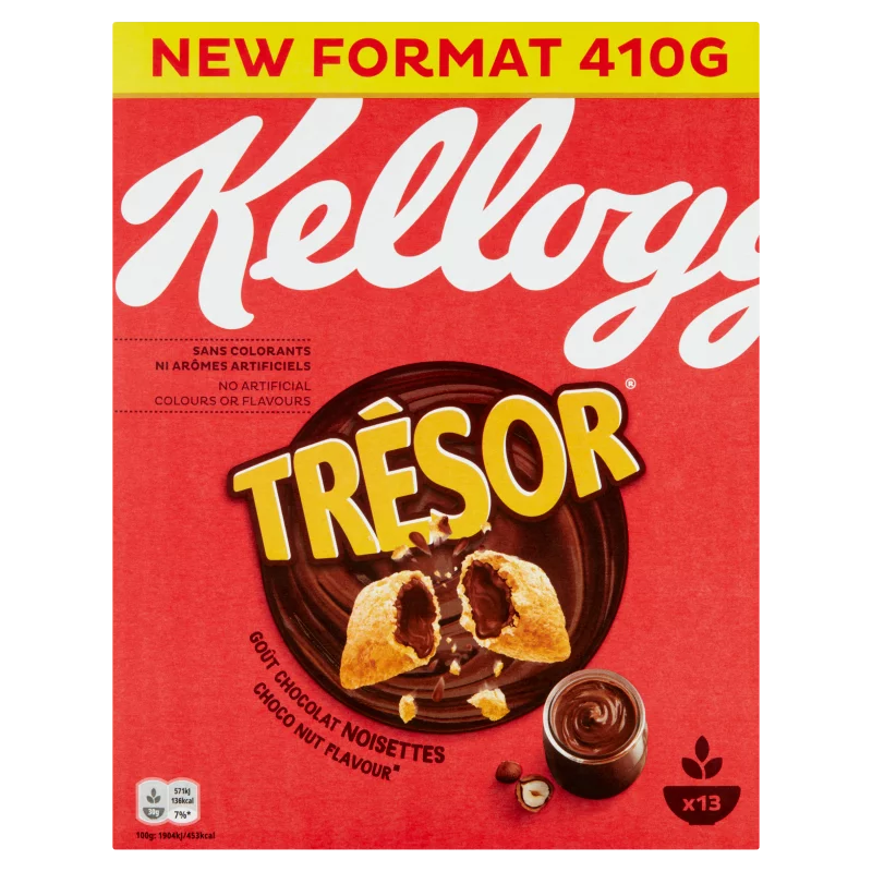 Kellogg's Trésor vegyes gabonákból készült párnák csokoládés mogyorós töltelékkel 410 g