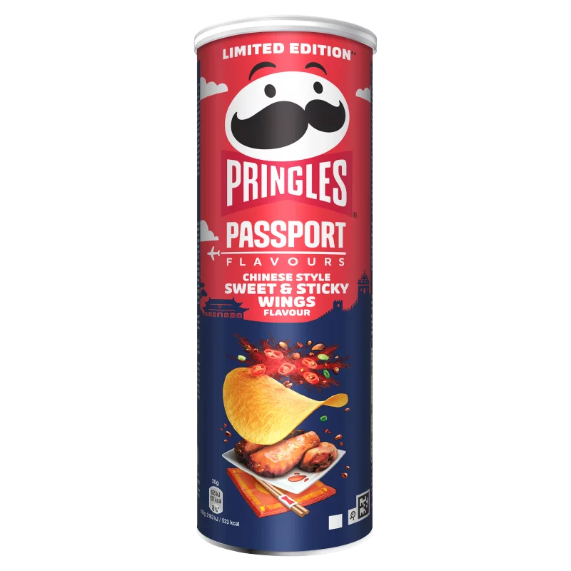 Pringles Passport Flavours Chinese Style édes és ragacsos csirkeszárny ízesítésű sós snack 165 g