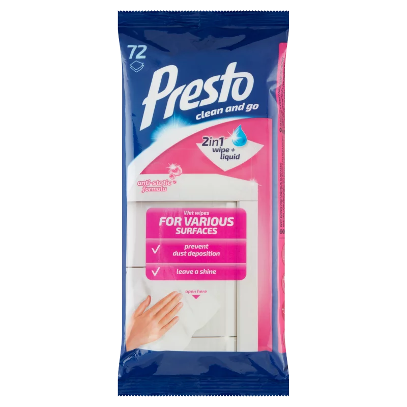 Presto nedves törlőkendők különféle felületekhez 72 db