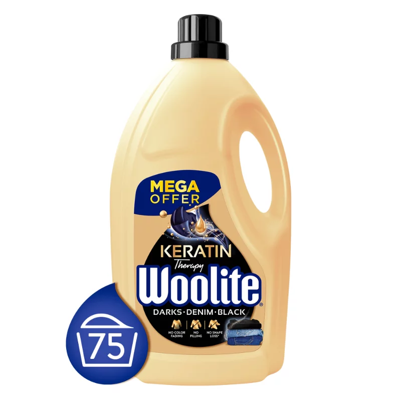Woolite folyékony mosószer 4,5l Keratin Therapy sötét ruhákhoz (75 mosás)