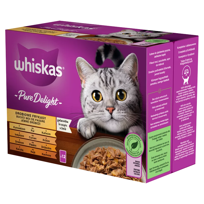 Whiskas Pure Delight teljes értékű nedves eledel felnőtt macskáknak 12 x 85 g (1,02 kg)
