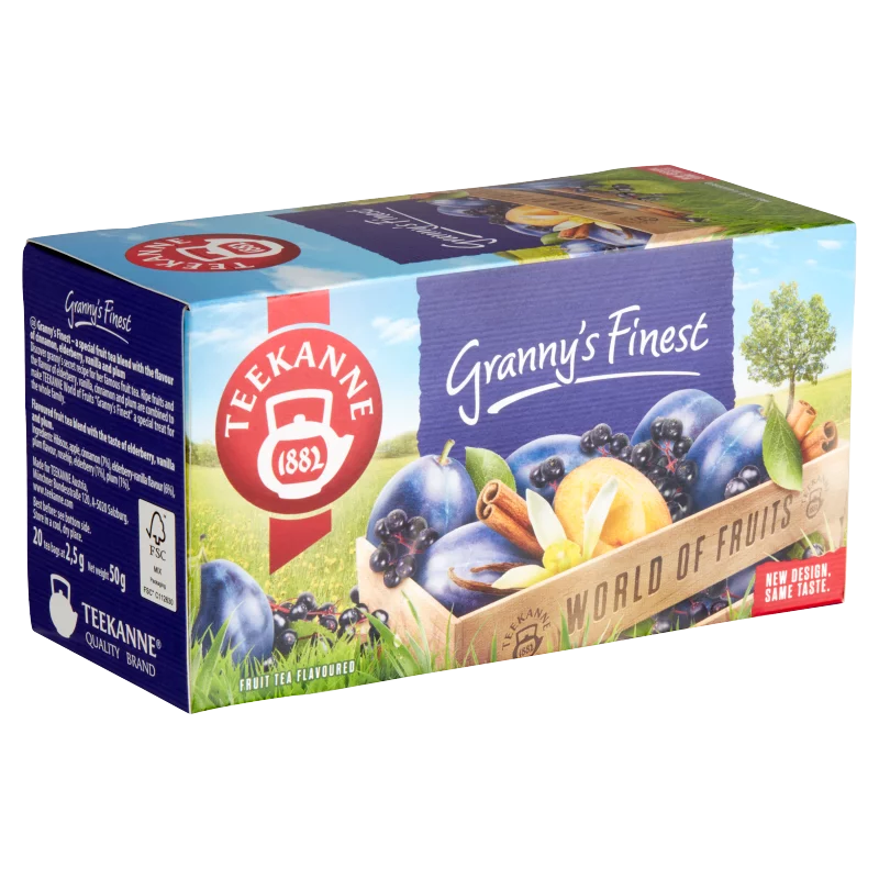 Teekanne World of Fruits Granny's Finest bodza-, vanília- és szilvaízű gyümölcstea 20 filter 50 g
