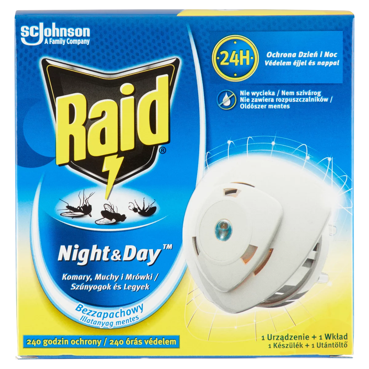 Raid Night & Day 240 órás szúnyog- és légyirtó korong készülék utántöltővel 2,25 g