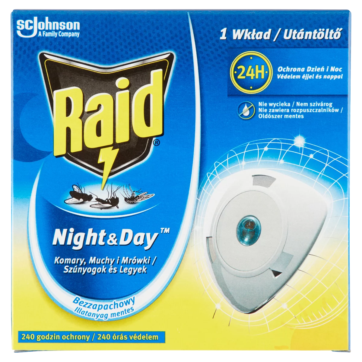 Raid Night & Day 240 órás szúnyog- és légyirtó korong utántöltő 2,25 g