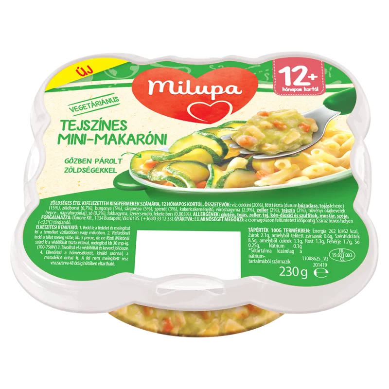 Milupa vegetáriánus tejszínes mini-makaróni zöldséges étel kisgyermekek számára 12 hó+ 230 g