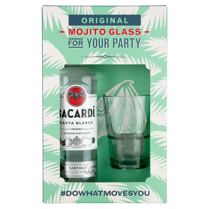 Bacardi rum 0,7l Carta Blanca 37,5% + pohár díszdobozban 