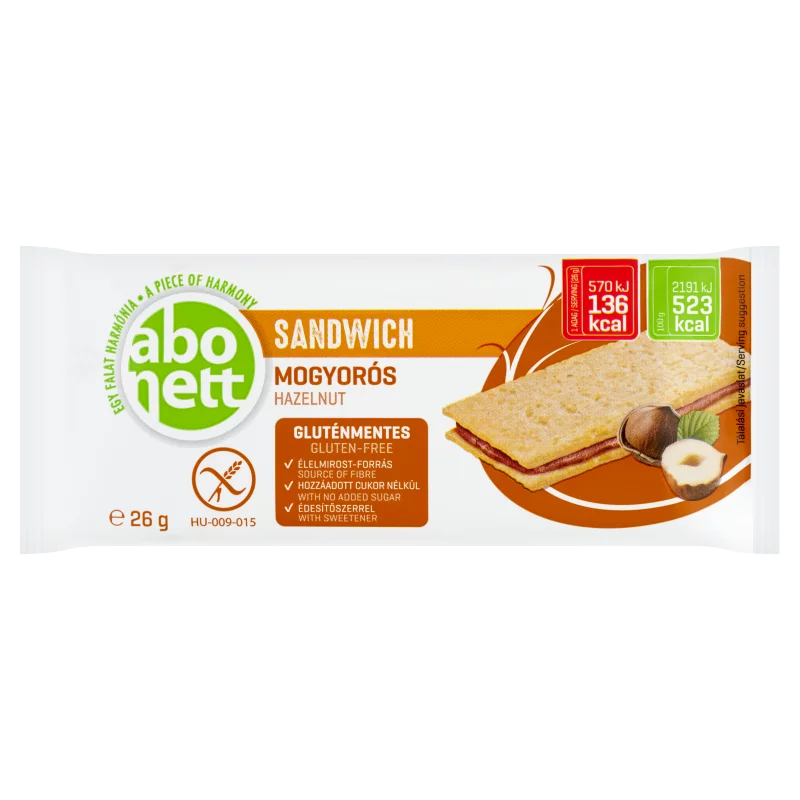 Abonett gluténmentes mogyorós szendvics édesítőszerrel 26 g