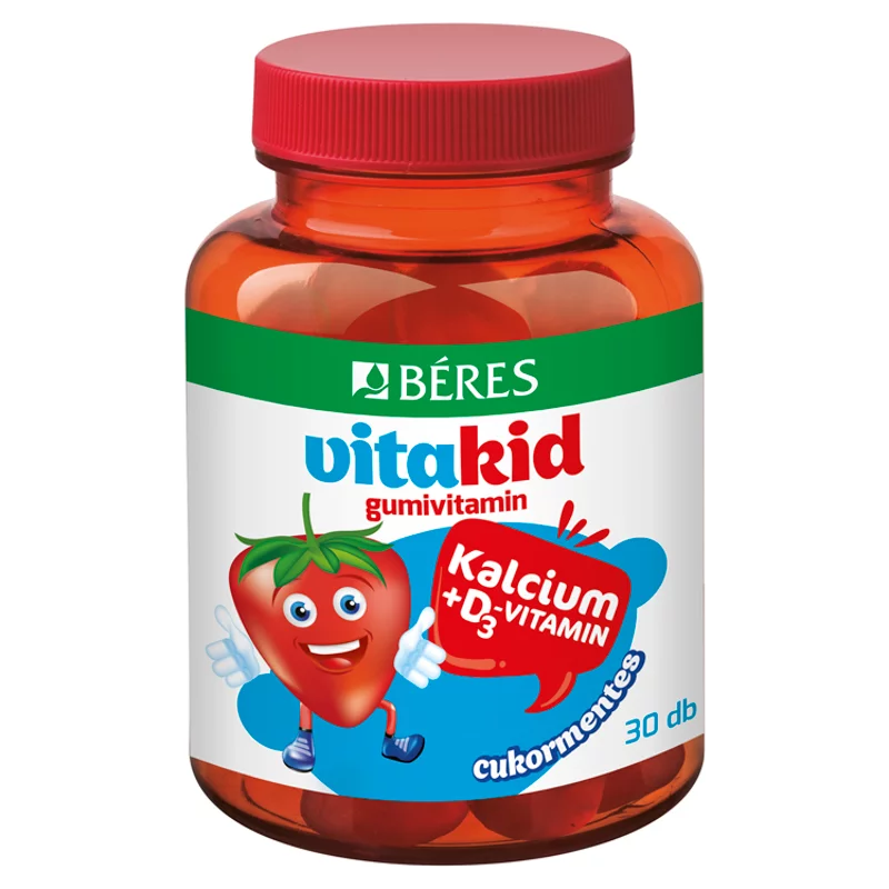 Béres VitaKid Kalcium+D3-vitamin cukormentes gumitabletta étrend-kiegészítő 30 x 3,18 g (95,4 g)