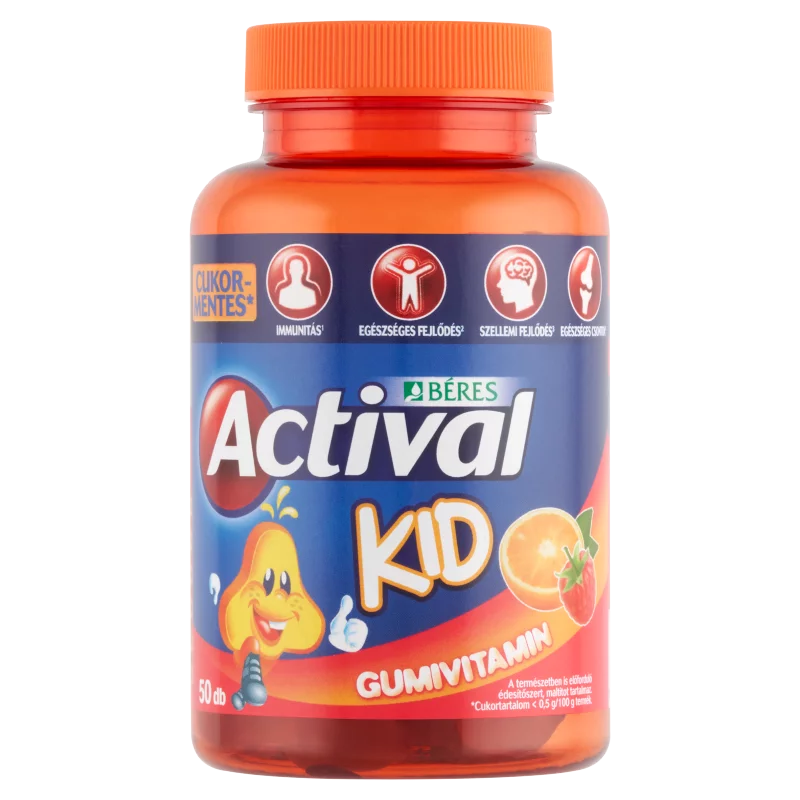 Béres Actival Kid Gumivitamin cukormentes gumitabletta étrend-kiegészítő multivitam 50 x 3 g (150 g)