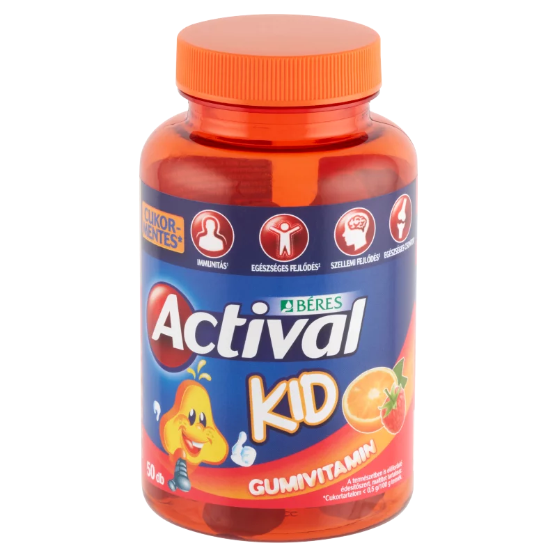 Béres Actival Kid Gumivitamin cukormentes gumitabletta étrend-kiegészítő multivitam 50 x 3 g (150 g)