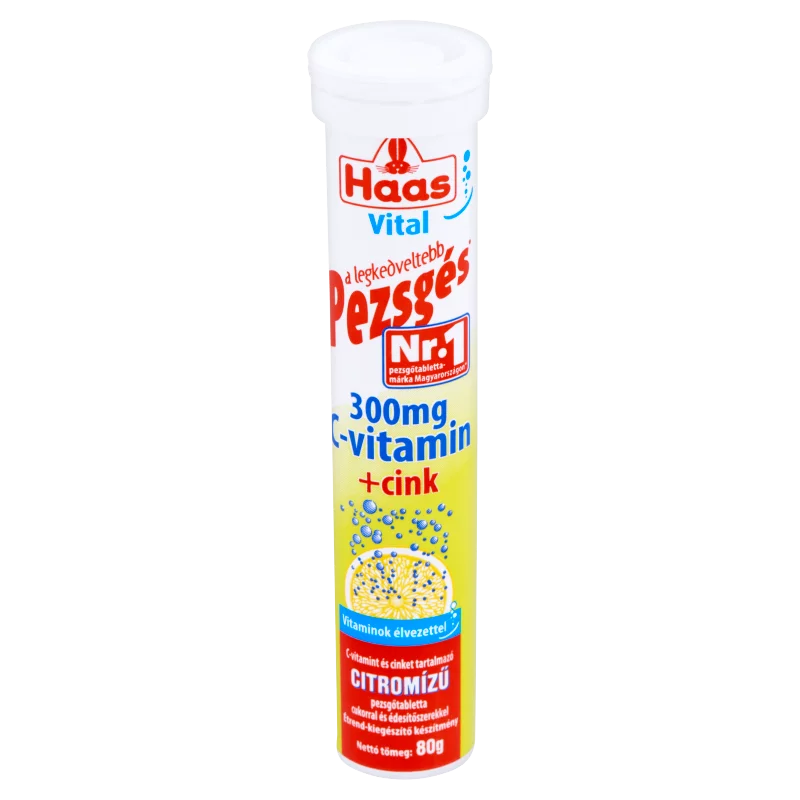 Haas Vital 300 mg C-vitamin + Cink citromízű étrend-kiegészítő pezsgőtabletta 80 g