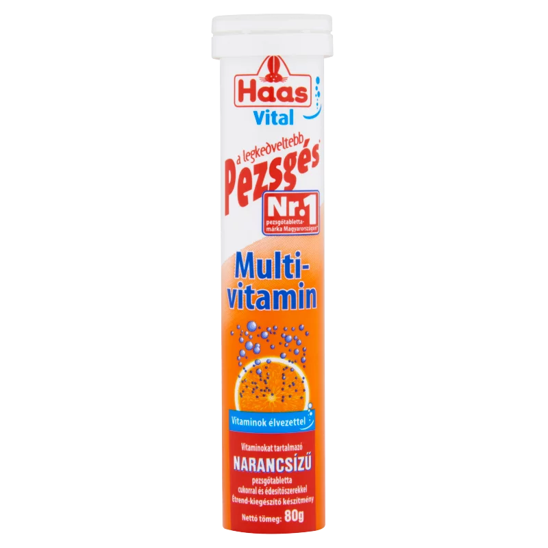 Haas Vital Multivitamin narancsízű étrend-kiegészítő pezsgőtabletta 80 g