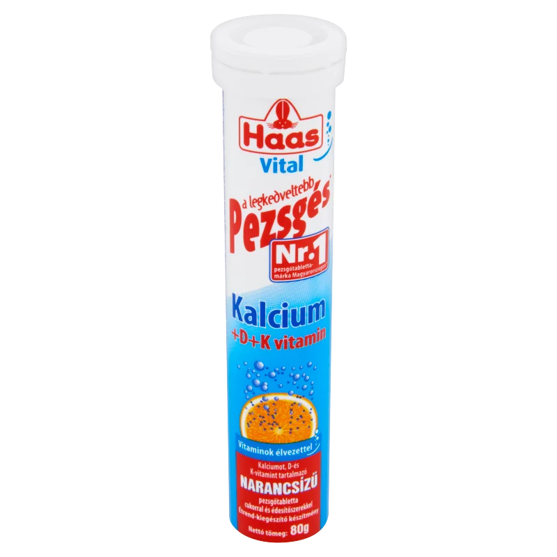 Haas Vital Kalcium + D + K- vitamin narancsízű étrend-kiegészítő pezsgőtabletta 80 g