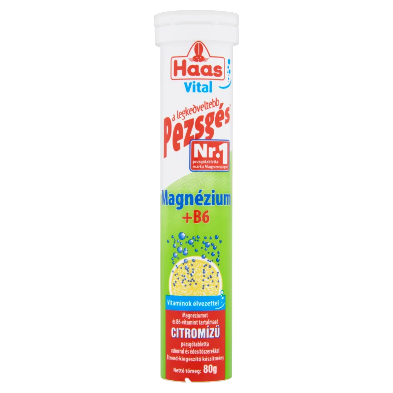 Haas Vital magnézium + B6 citromízű étrend-kiegészítő pezsgőtabletta 80 g