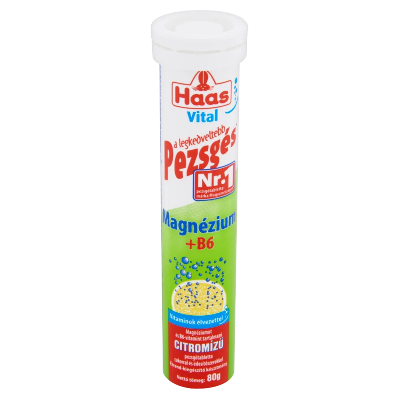 Haas Vital magnézium + B6 citromízű étrend-kiegészítő pezsgőtabletta 80 g