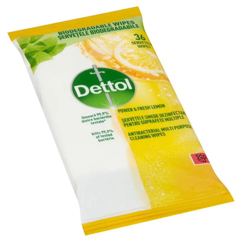 Dettol Power & Fresh Frissítő Citrom & Lime univerzális felülettisztító törlőkendő 36 db