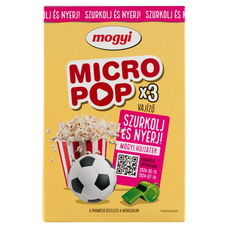 Mogyi Micro Pop mikrohullámú sütőben elkészíthető vajízű pattogatni való kukorica 3 x 100 g (300 g)
