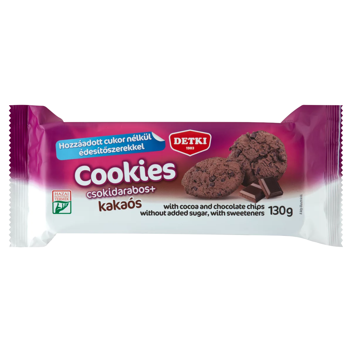 Detki Cookies csokidarabos + kakaós omlós keksz hozzáadott cukor nélkül, édesítőszerekkel 130 g