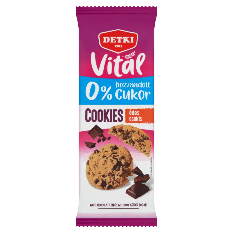 Detki Vital Cookies kakaós omlós keksz csokoládé darabokkal és édesítőszerekkel 130 g