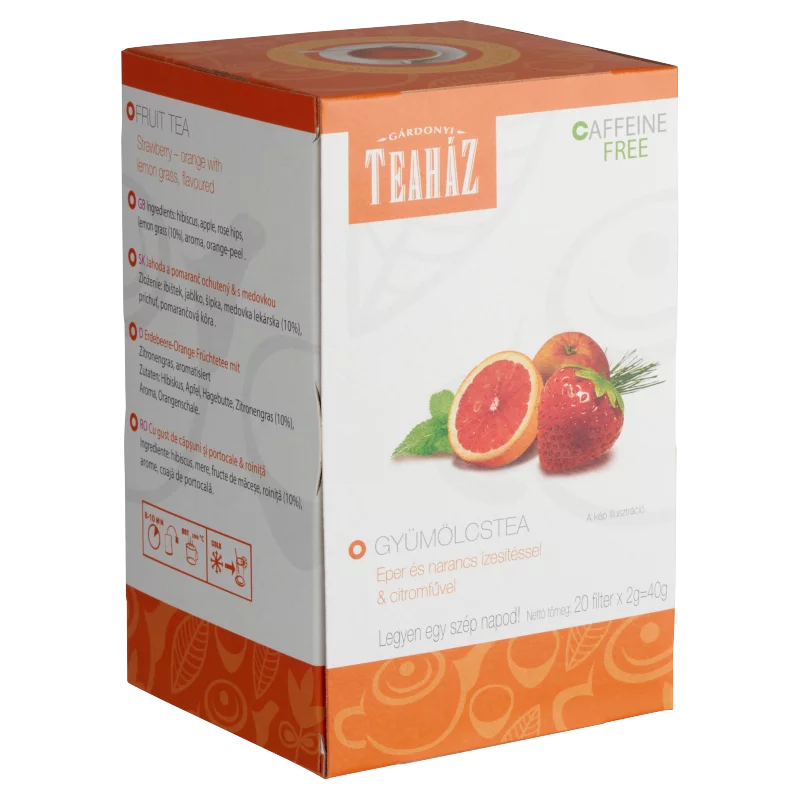 Gárdonyi Teaház gyümölcstea eper és narancs ízesítéssel & citromfűvel 20 filter 40 g