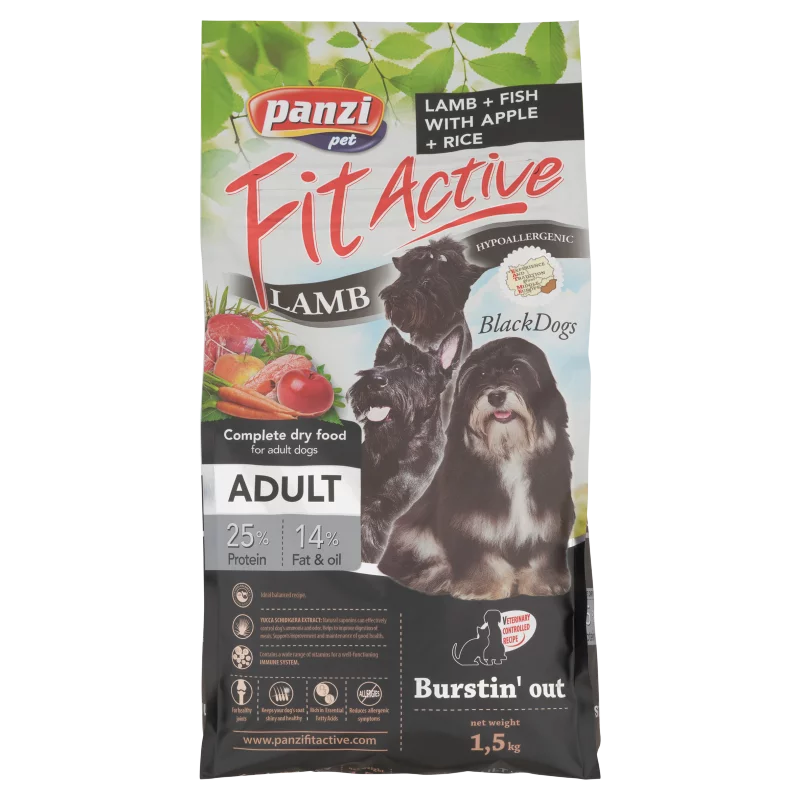 Panzi Fit Active Hypoallergenic teljesértékű szárazeledel fekete szőrű felnőtt kutyák számára 1,5 kg