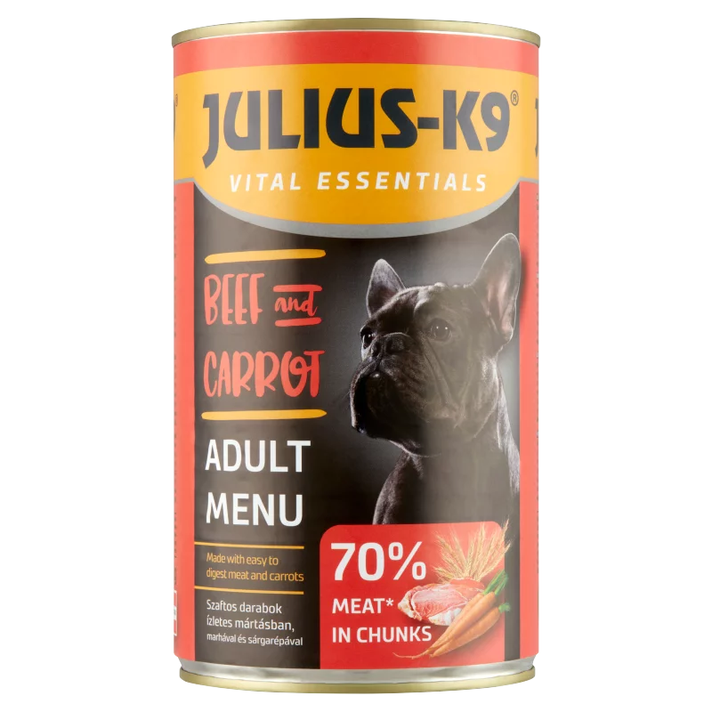 Julius K-9 Vital Essentials teljes értékű eledel felnőtt kutyáknak marhával és sárgarépával 1240 g